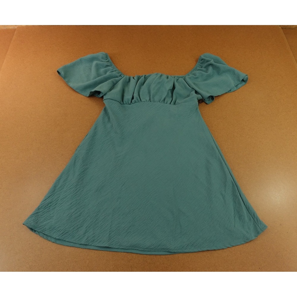 Originality Womens Large Seafoam Blue Off The Shoulder Back Bow Mini Dress NWT